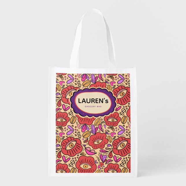 Lucky Eye Floral Pattern Grocery Bag (Front)