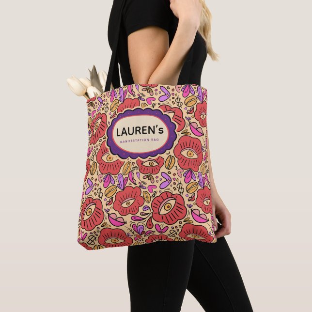 Lucky Eye Floral Pattern Tote Bag (Close Up)