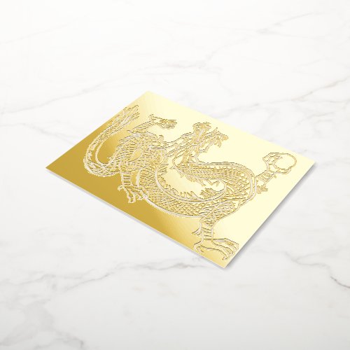 Lucky Feng Shui Golden Wealth Dragon  Foil Invitation Postcard