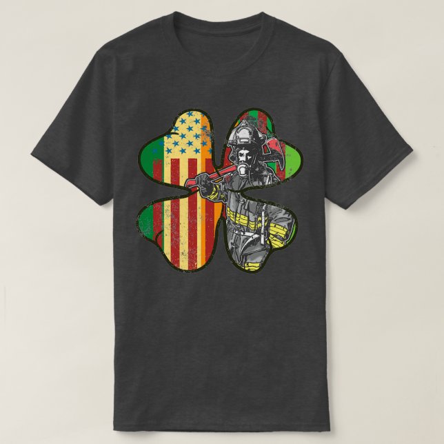 Lucky Firefighter Four Leaf Clover  St Patricks Da T-Shirt (Design Front)
