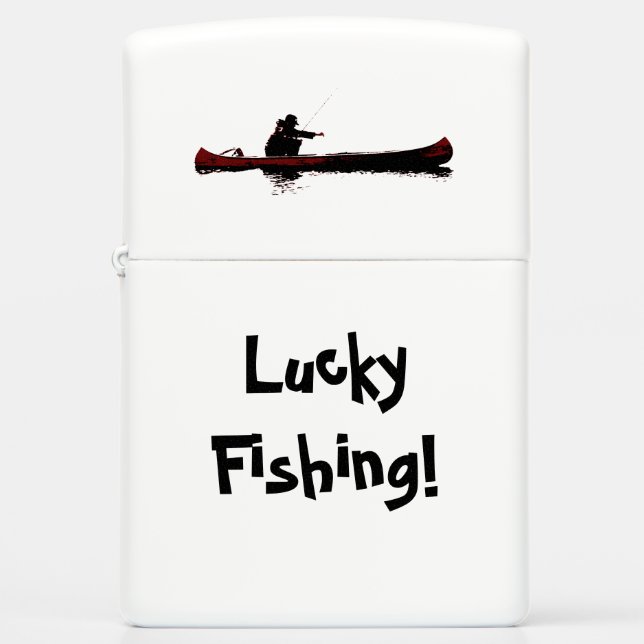 Lucky Fishing! Canoe Fisherman Zippo Lighter (Front)