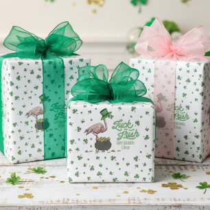 Lucky Flamingo Green Shamrock Wrapping Paper