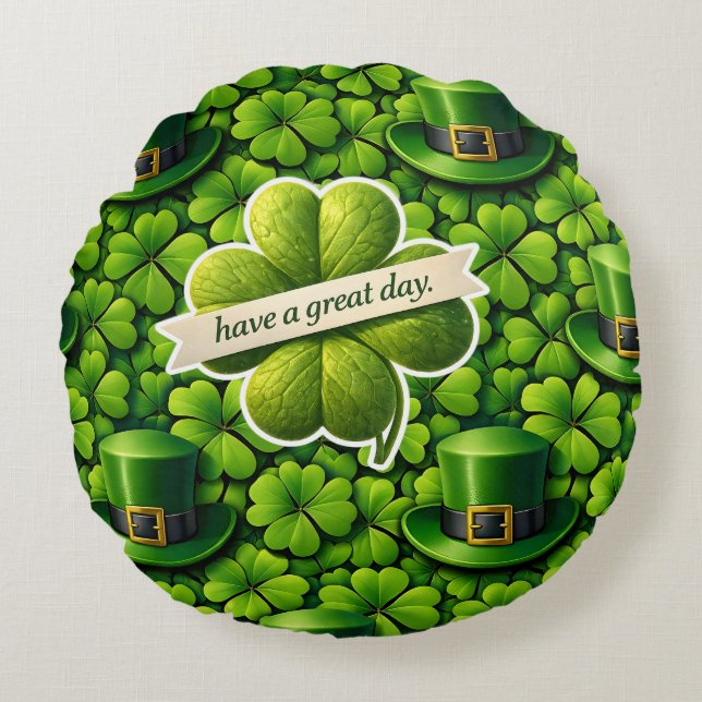 Lucky for leaf clover Saint Patrick's Day Patrick' Round Pillow (Front)