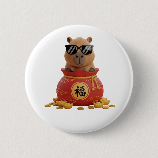 Lucky Fortune Bag Capybara Chinese New Year Button (Front)