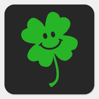 Lucky Four Leaf Clover Face Square Sticker by HappyFacePlace at Zazzle