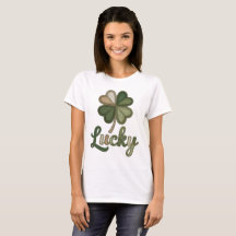Lucky Four Leaf Clover Faux Patchwork T-Shirt