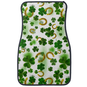 Lucky Four Leaf Clover Gold Horseshoes Irish Car Floor Mat