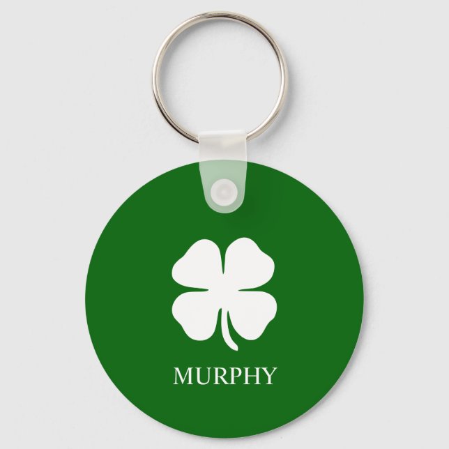 Lucky Four Leaf Clover Green Irish Shamrock Keychain (Front)