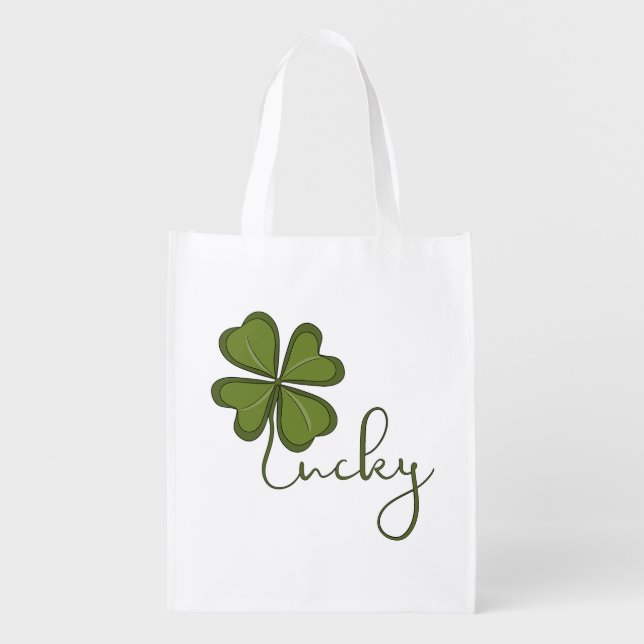 Lucky Four Leaf Clover Grocery Bag (Front)