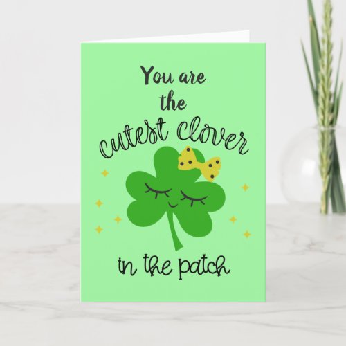 Lucky Four Leaf Clover Happy St Patricks Day Holiday Card