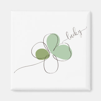 Lucky Four Leaf Clover Minimalist Line Art Magnet