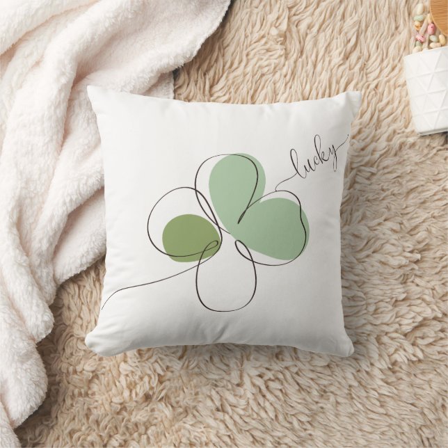 Lucky Four Leaf Clover Minimalist Line Art   Throw Pillow (Blanket)