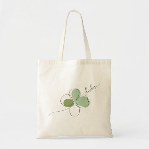Lucky Four Leaf Clover Minimalist Line Art   Tote Bag