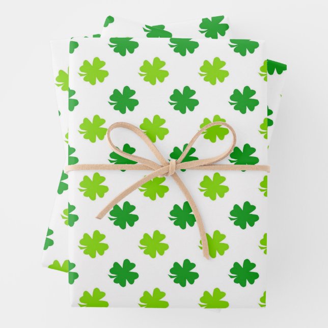 Lucky Four-Leaf Clover Seamless Pattern Wrapping Paper Sheets (In situ)