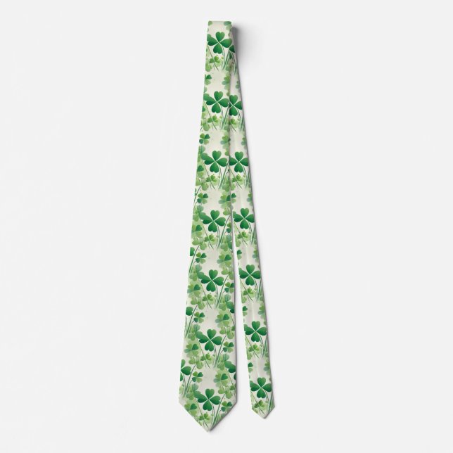 Lucky Four Leaf Clover Shamrock Double-sided  Neck Tie (Front)