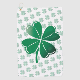 Lucky Four Leaf Clover Shamrock Green Pattern Golf Towel