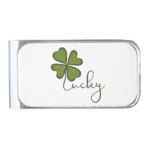Lucky Four Leaf Clover Silver Finish Money Clip