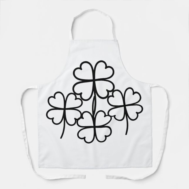 Lucky Four Leaf Clover Simple Line Art Design Apron (Front)