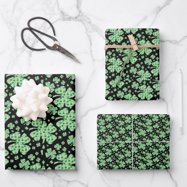 Lucky Four Leaf Clover St. Patrick Irish Wrapping Paper Sheets (Front)