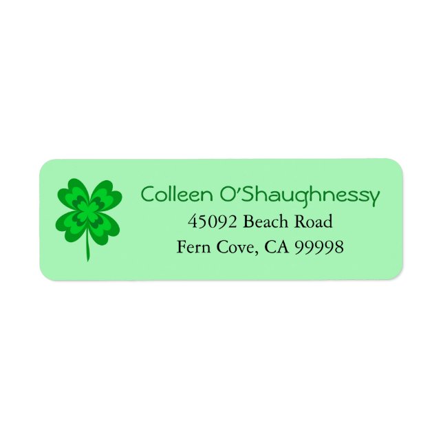 Lucky Four Leaf Clover St. Patrick's Day Shamrock Label (Front)