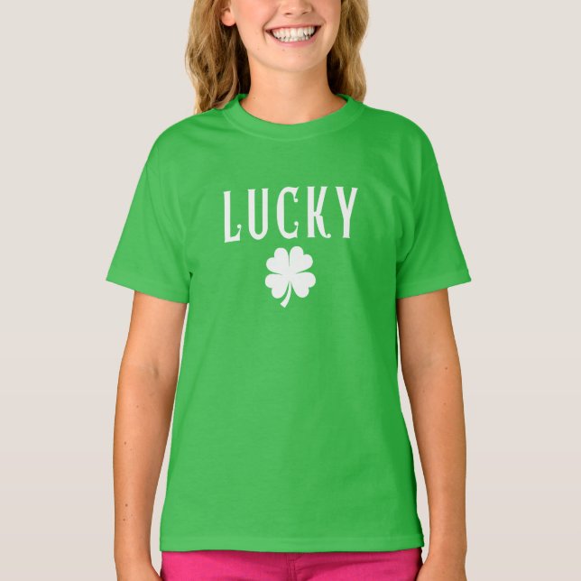 Lucky Four Leaf Clover St Patrick's Day T-Shirt (Front)
