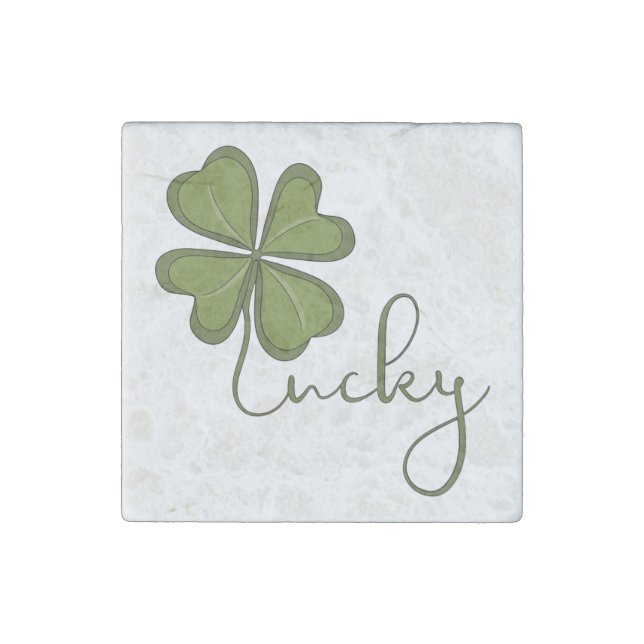 Lucky Four Leaf Clover Stone Magnet (Front)