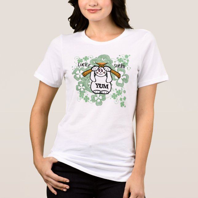 Lucky Four Leaf Clover Sushi-cat lucky maneki neko Tri-Blend Shirt (Front)