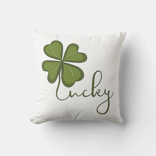 Lucky Four Leaf Clover Throw Pillow (Front)