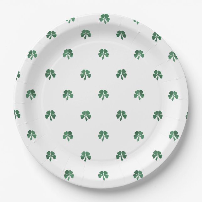 Lucky Four Leaf Clover Wedding Saint Patricks Paper Plates (Front)