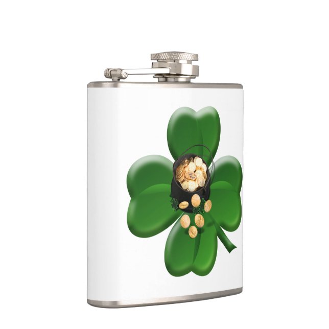 Lucky Four Leaf Clover with Pot Of Gold Flask (Right)