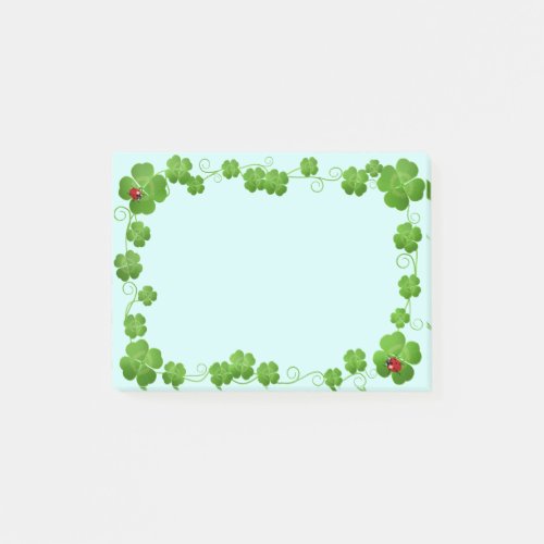 Lucky Four_Leaf Clovers  Ladybugs on Light Blue Post_it Notes