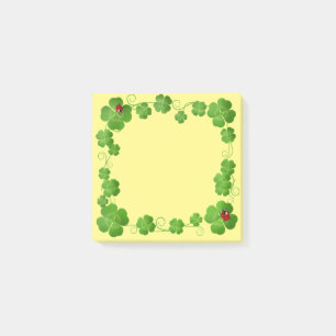 Lucky Four-Leaf Clovers & Ladybugs on Yellow Post- Post-it Notes