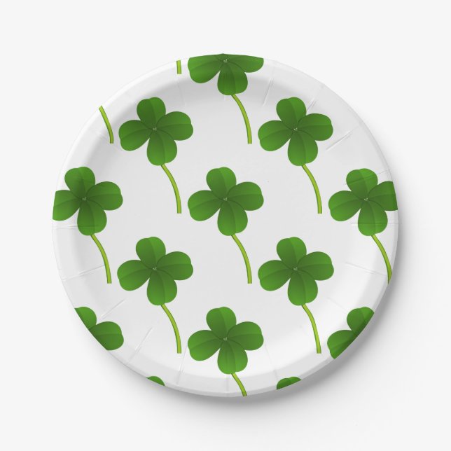 Lucky Four Leaf Clovers Paper Plates (Front)