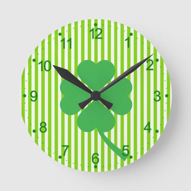 Lucky Four Leaf Shamrock Design-87906 Round Clock (Front)