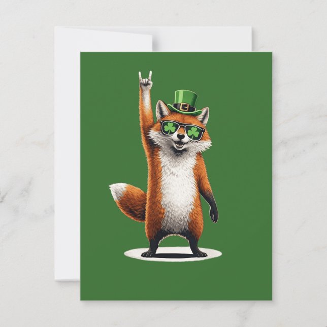 Lucky Fox Shamrock Sunglasses St Patrick's day Note Card (Front)