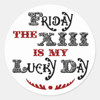 Lucky Friday the 13th Round White Sticker