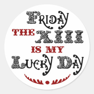 Lucky Friday the 13th Round White Sticker