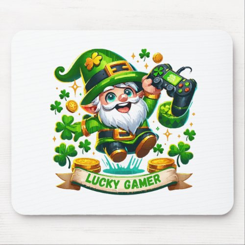 Lucky Gamer Gnome _ St Patricks Day Mouse Pad