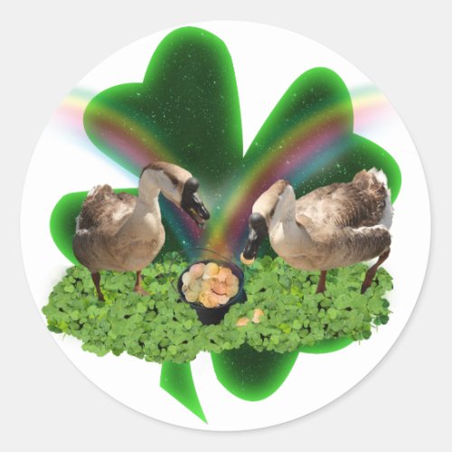 Lucky Geese St Patricks Day Classic Round Sticker