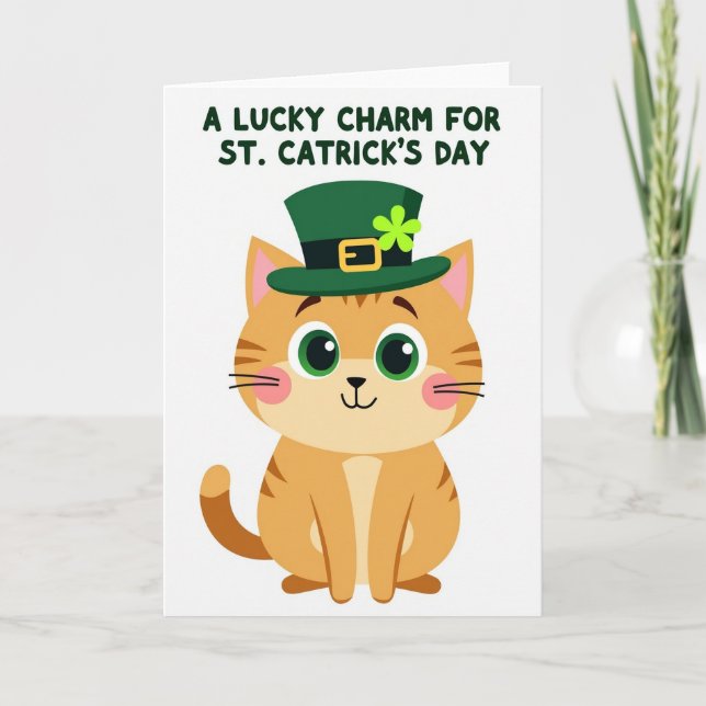 Lucky Ginger Cat St Patricks Day Card (Front)