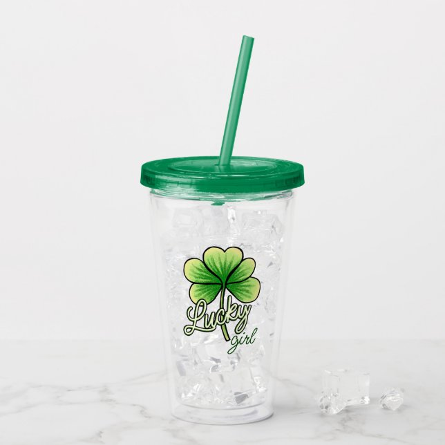 Lucky Girl Clover St. Patrick's Day Acrylic Tumbler (Back Ice)