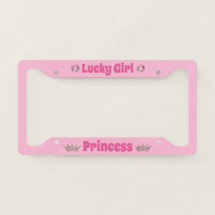 Lucky Girl Princess on Pink License Plate Frame