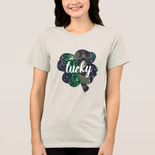 Lucky Glitter & Camo Shamrock St. Patrick's Day Tri-Blend Shirt