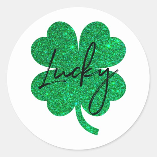 Lucky glitter four leaf clover classic round sticker