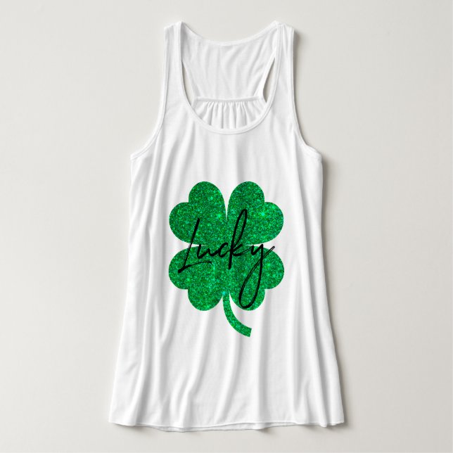 Lucky glitter four leaf clover tank top (Design Front)