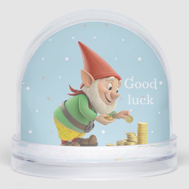 Lucky Gnome Elf with Gold Coins Snow Globe (Front)