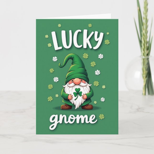 Lucky Gnome Shamrock Pattern Card (Front)