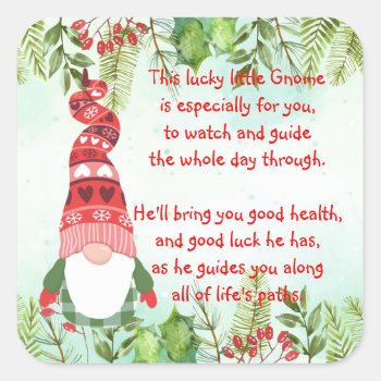 Lucky Gnome This Lucky Little Gnome  Square Sticke Square Sticker by countrymousestudio at Zazzle
