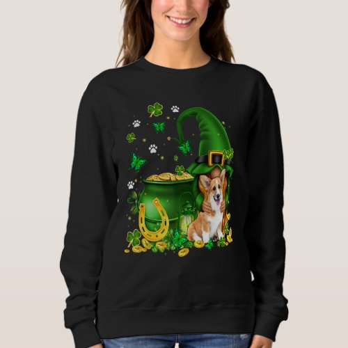 Lucky Gnome U2013 Gnome Hug Corgi Dog St Patricks  Sweatshirt