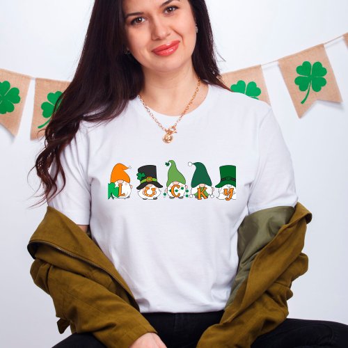 Lucky Gnomes Green Shamrock Cute T_Shirt